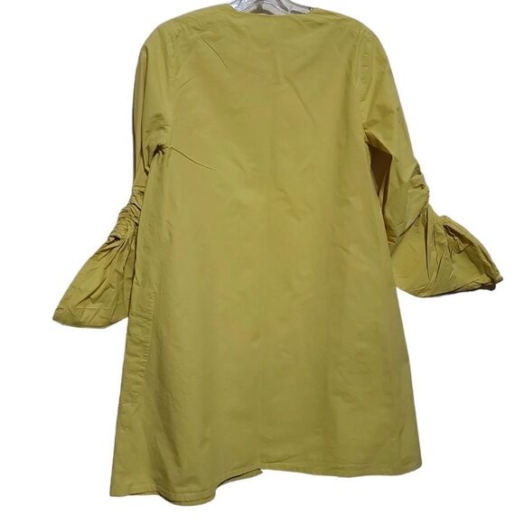 Zara Yellow Tunic Dress Shirt With Ruched Sleeves & Pockets Women's Size Small - Picture 2 of 9